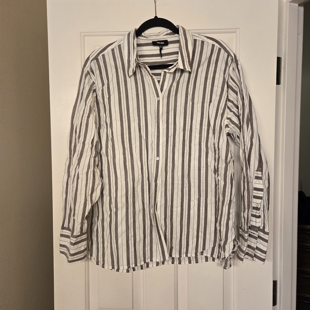 ME+EM Brown and White Striped Shirt
